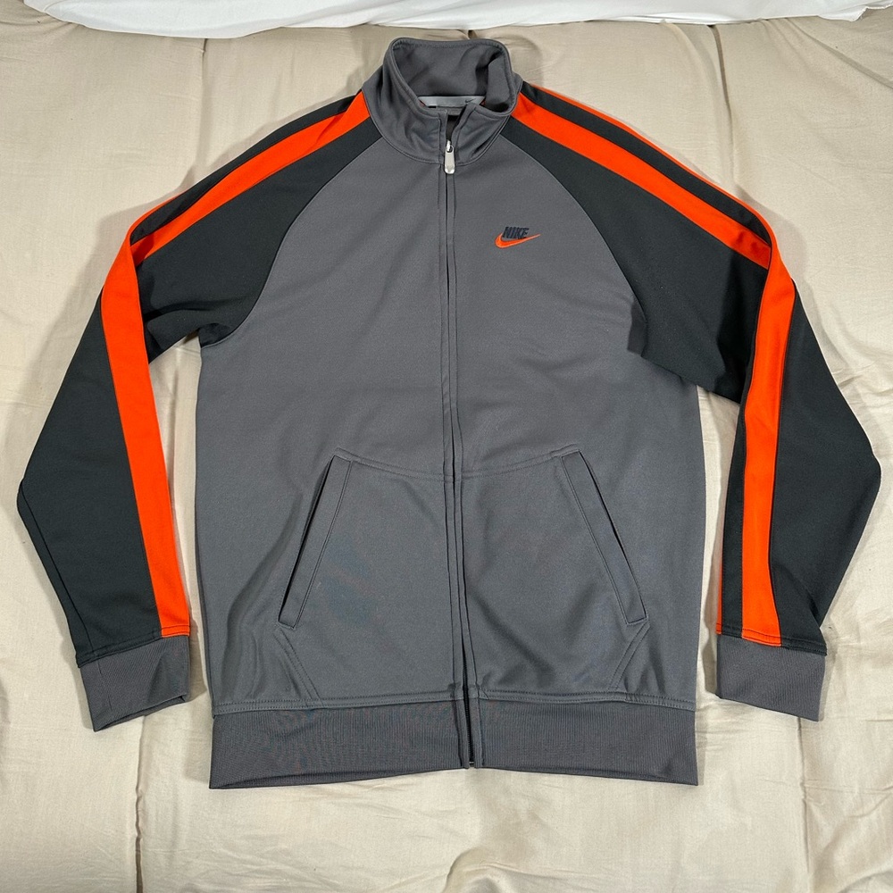Nike Vintage Sweater Men Medium Gray Orange Striped Full Zip Y2K Track Jacket